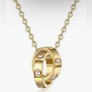 Elegant 18k Yellow or White Gold Stainless Steele Necklace with Crystal Accents